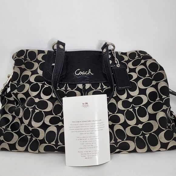 Coach Black Ashley Satchel Shoulder Bag Sateen Pleated Handbag Purse Pocketbook - Picture 1 of 16